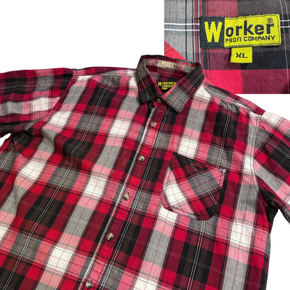Worker® Red Checked Short Sleeve Casual Shirt(XL)