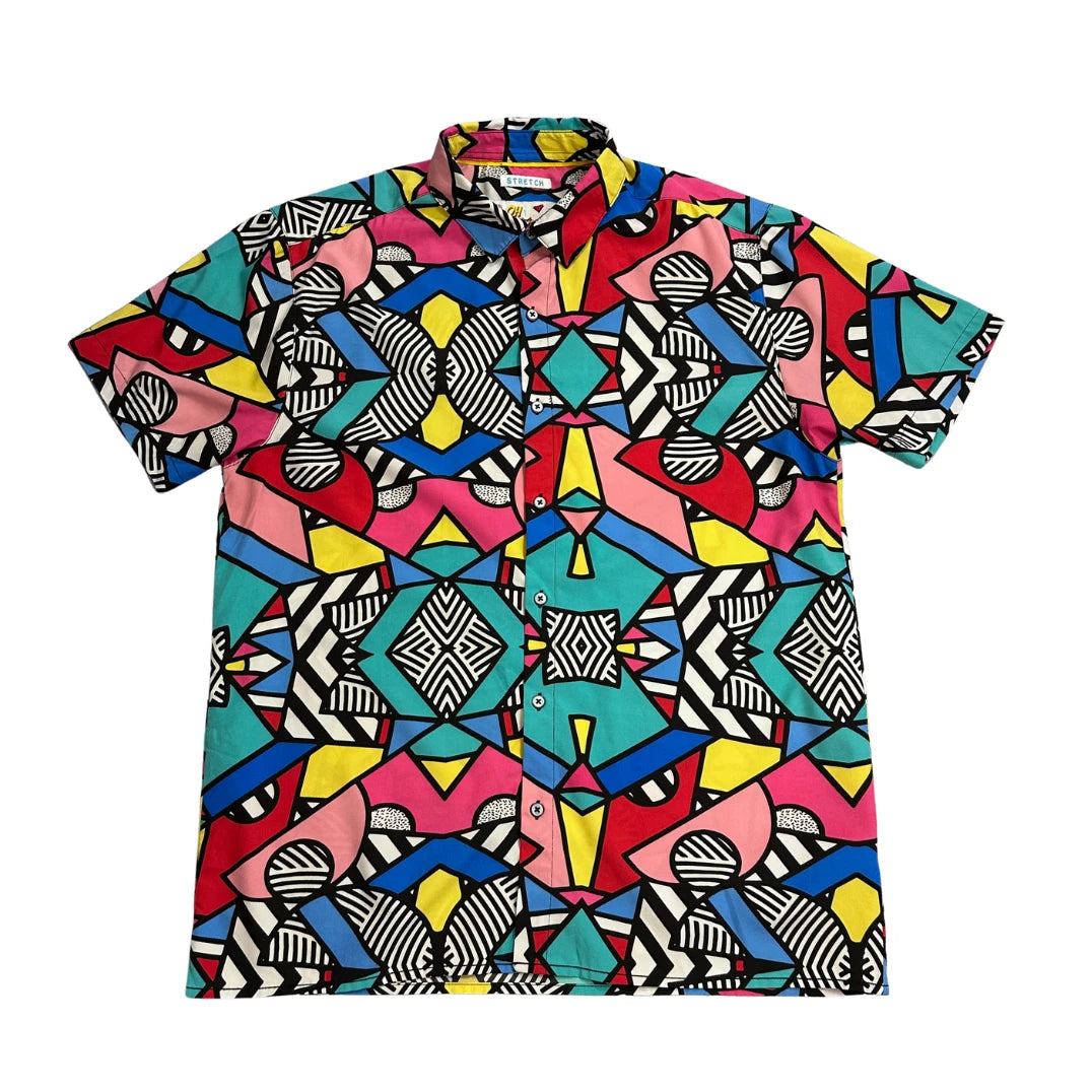 OH SNAP!® Multicolor Geometric Print Short Sleeve Shirt(L)