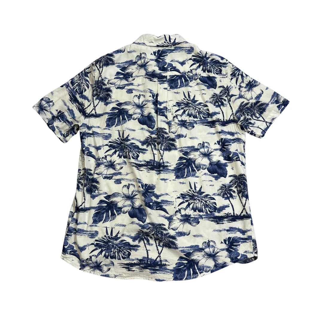 Chaps® White Tropical Print Short Sleeve Shirt(M)