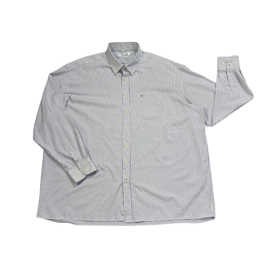 LIEVE® White & Blue Striped Button-Down Shirt(3XL)