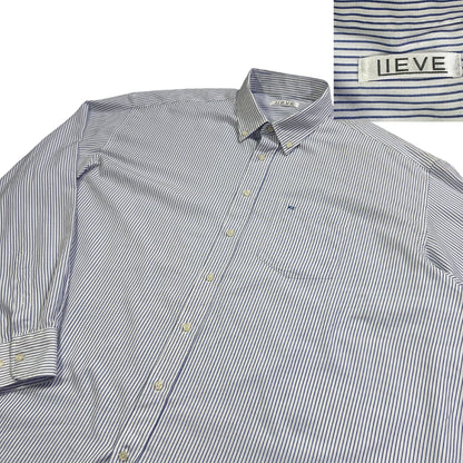 LIEVE® White & Blue Striped Button-Down Shirt(3XL)
