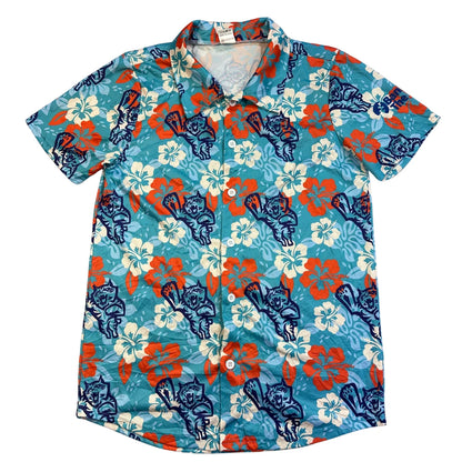 Blue Floral Hawaiian Casual Short Sleeve Shirt(M)