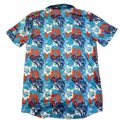 Blue Floral Hawaiian Casual Short Sleeve Shirt(M)