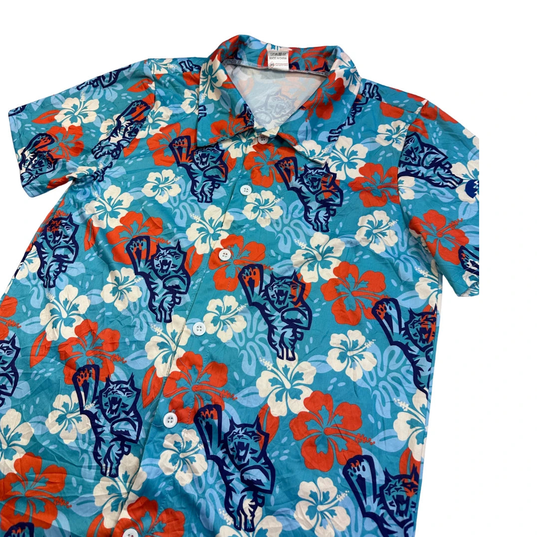 Blue Floral Hawaiian Casual Short Sleeve Shirt(M)