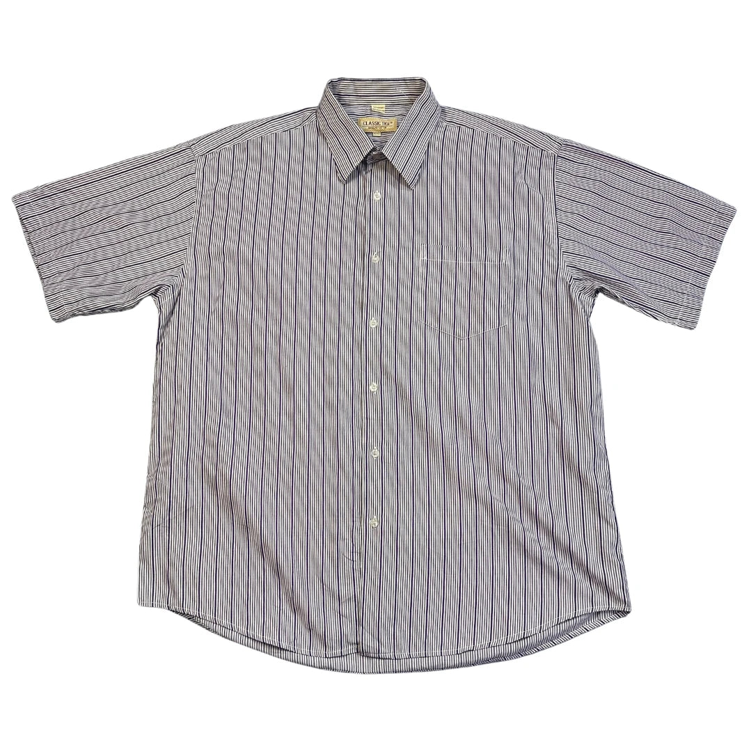 Classic Tige® White Pinstripe Casual Short Sleeve Shirt(XL)
