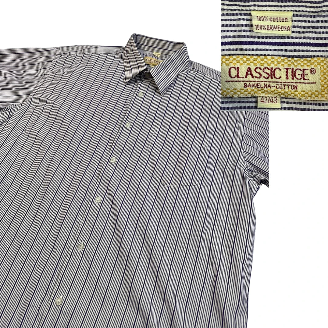Classic Tige® White Pinstripe Casual Short Sleeve Shirt(XL)