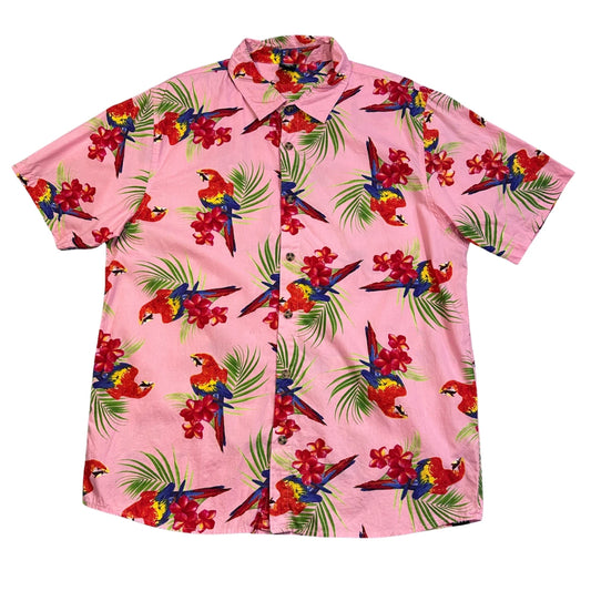 NEFF® Pink Tropical Print Casual Short Sleeve Shirt(L)
