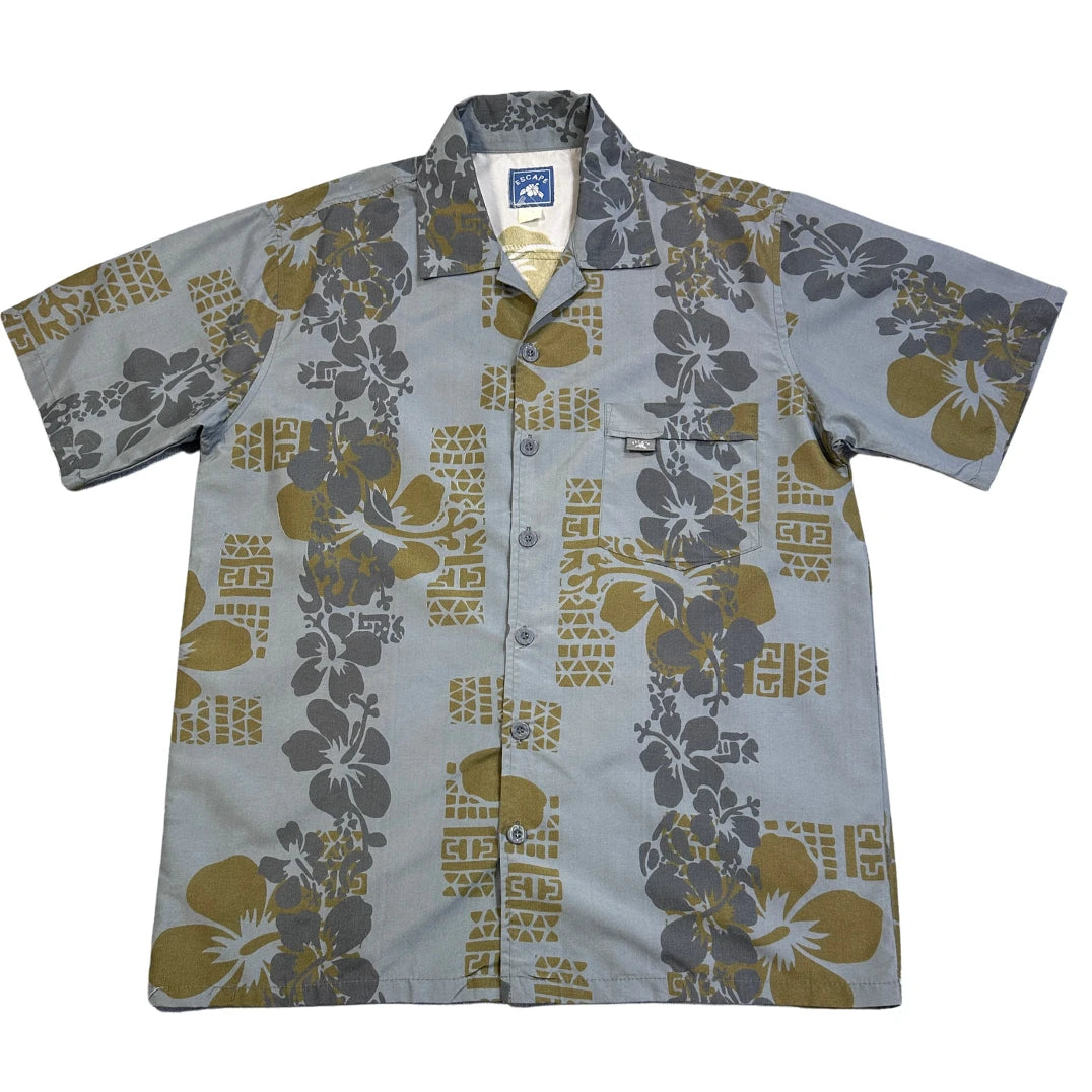 Escape® Grey Floral Hawaiian Short Sleeve Shirt(L)