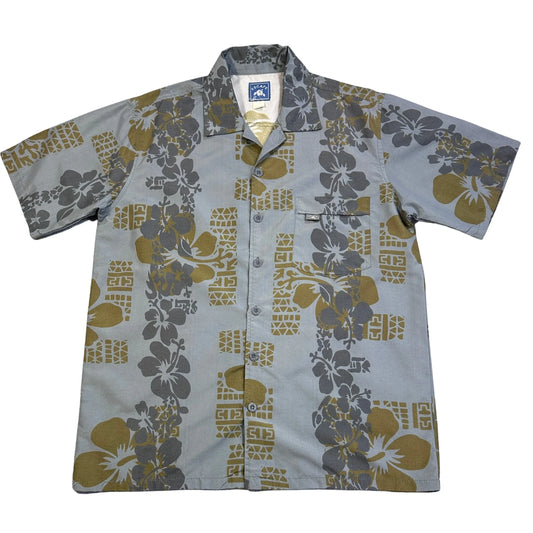 Escape® Grey Floral Hawaiian Short Sleeve Shirt(L)