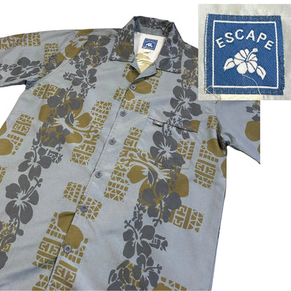 Escape® Grey Floral Hawaiian Short Sleeve Shirt(L)