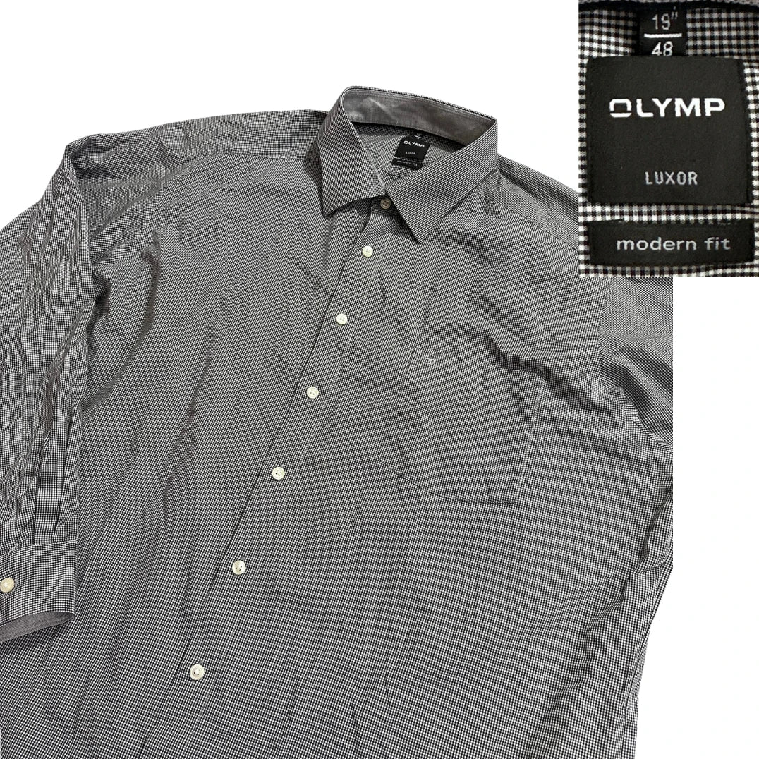 Olymp® Black Micro Check Modern Fit Dress Shirt(2XL)