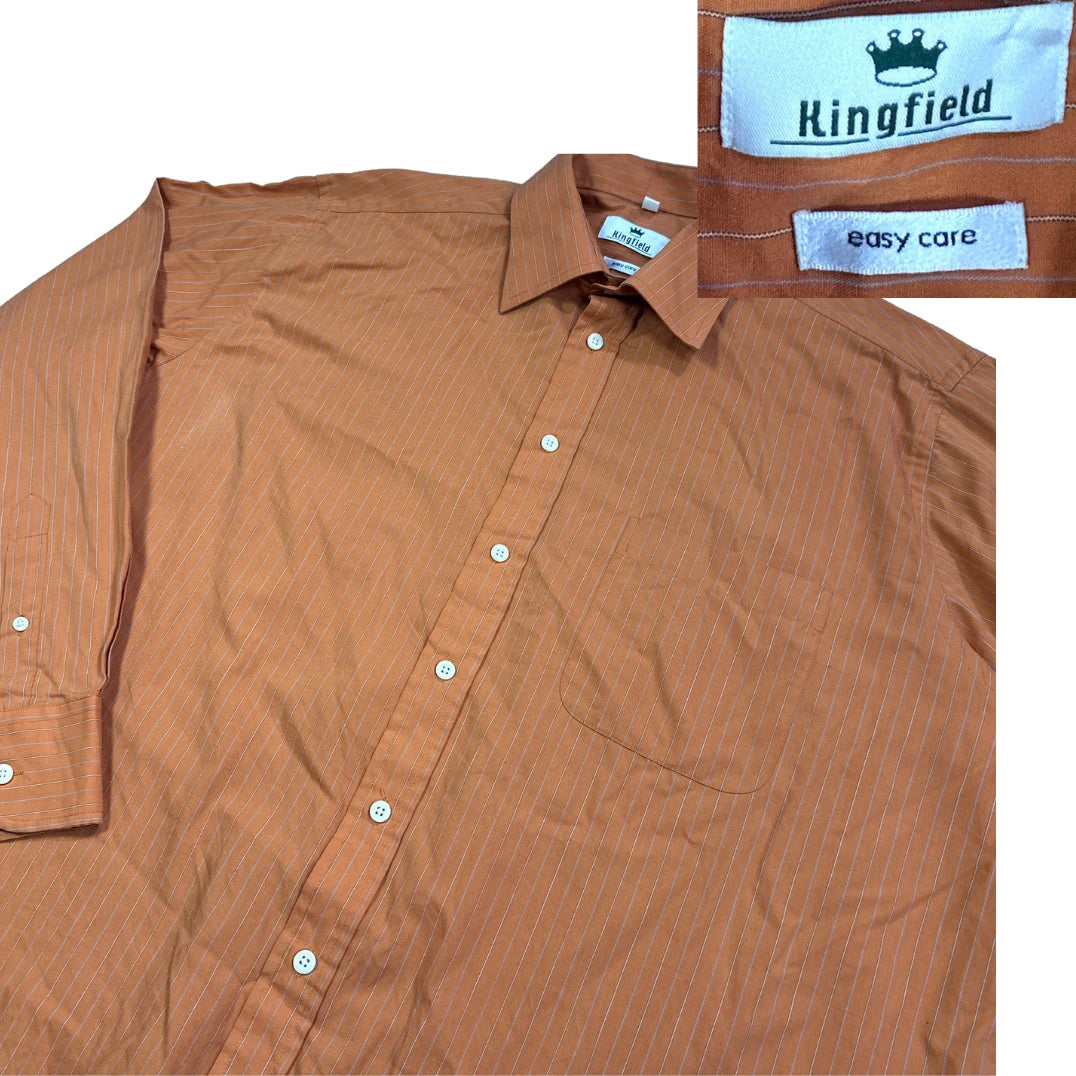 Kingfield® Brown Striped Easy Care Dress Shirt(2XL)