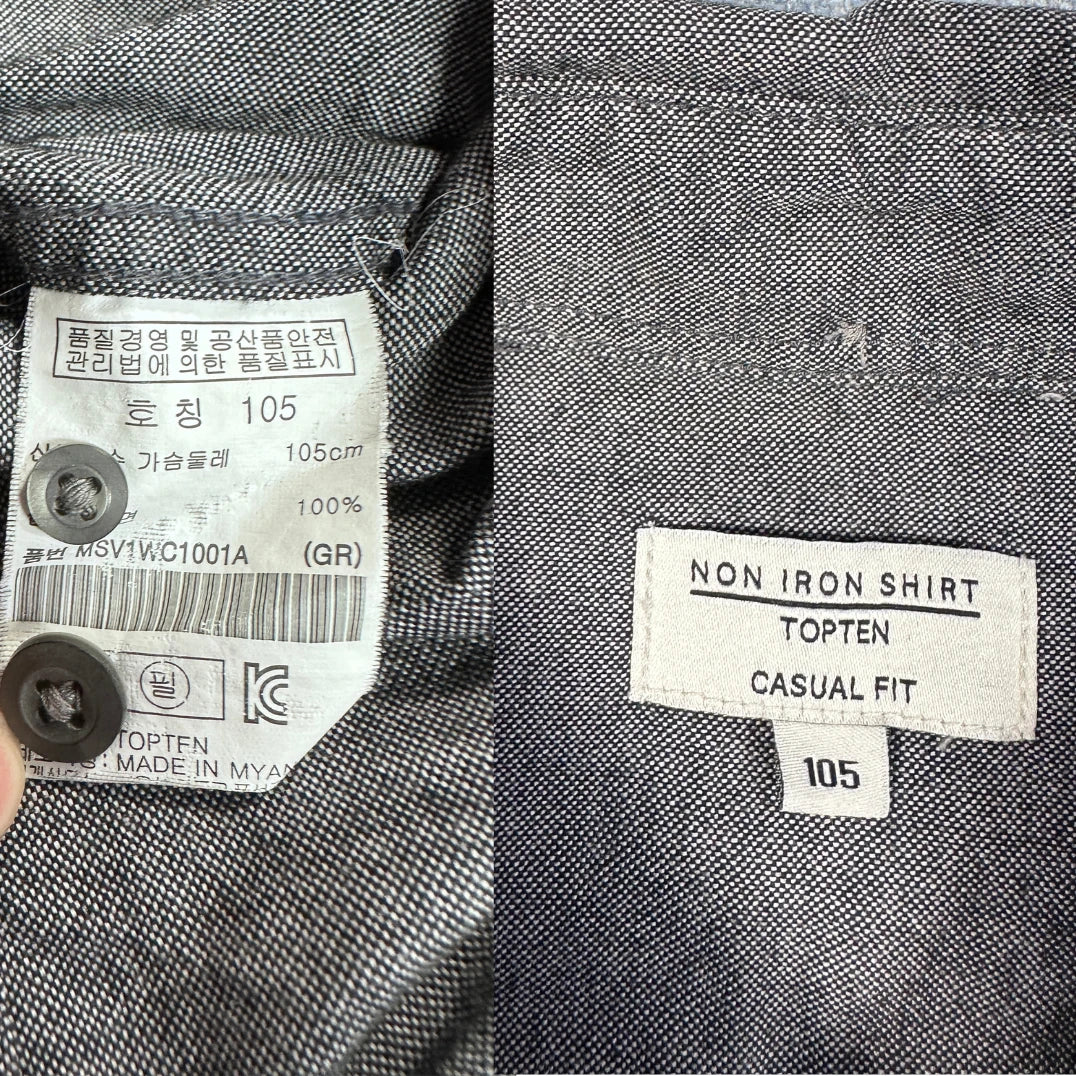 Topten® Grey Non-Iron Casual Shirt(M)
