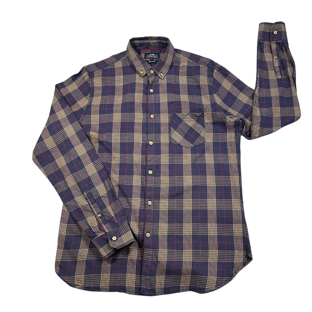 Status® Navy Tan Plaid Shirt(L)