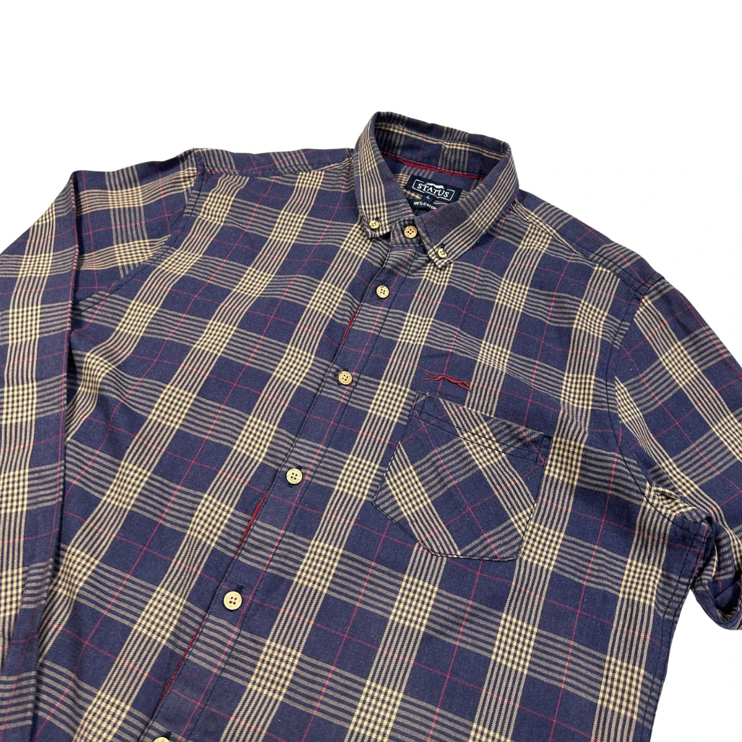 Status® Navy Tan Plaid Shirt(L)