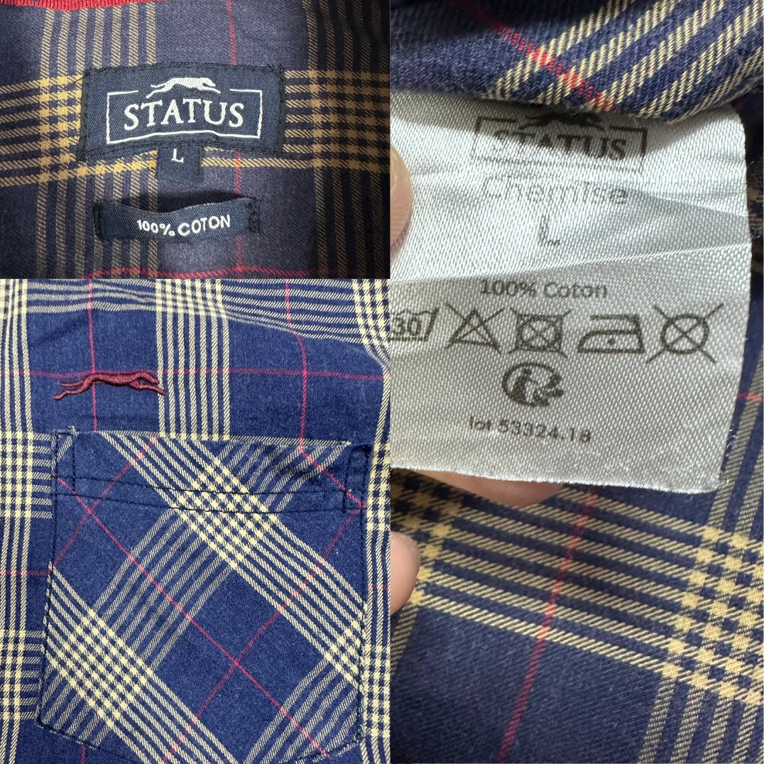 Status® Navy Tan Plaid Shirt(L)
