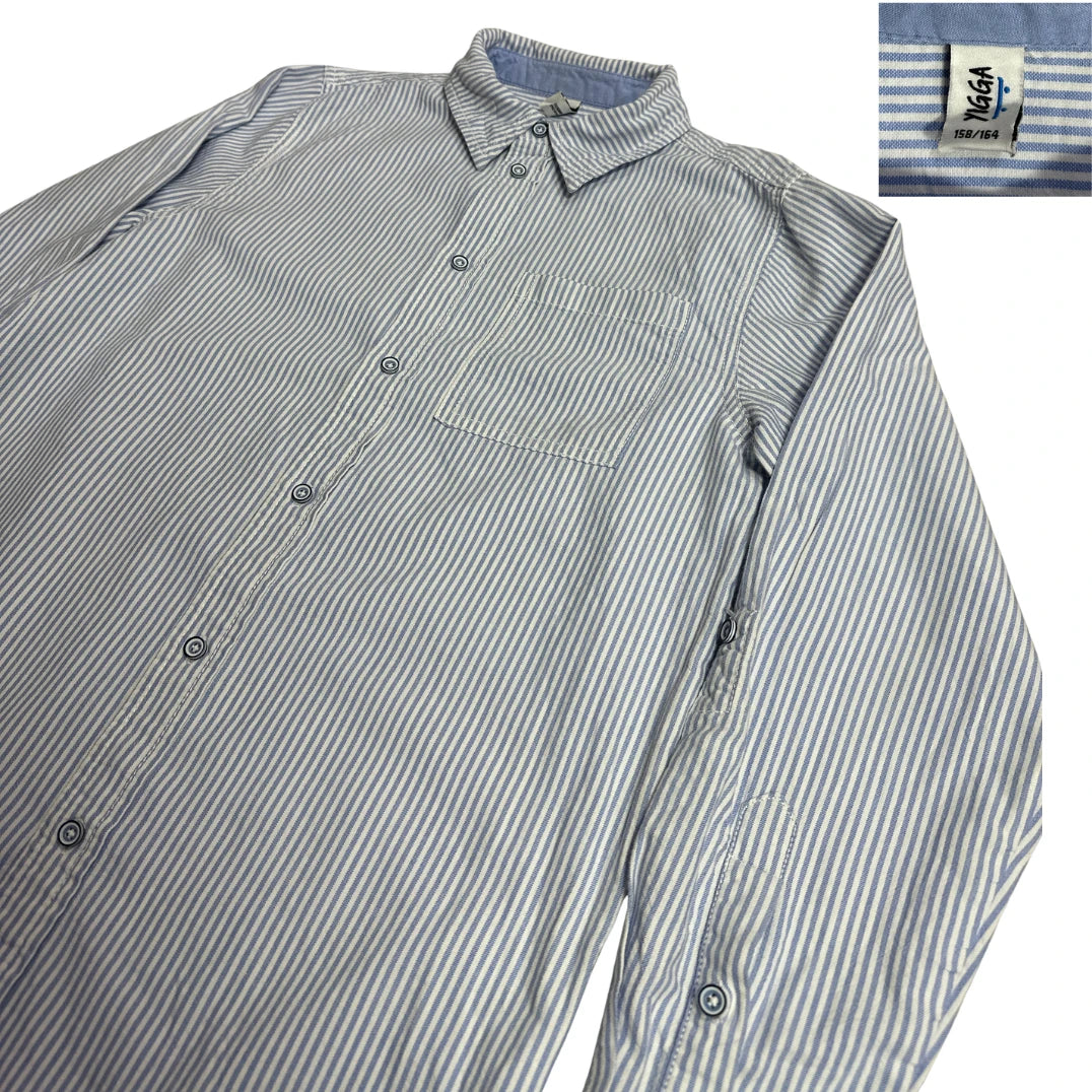 YIGGA ® Classic Blue & White Striped Button-Down Shirt 👔|CHEST 18(M)
