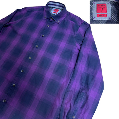 OLYMP ® Level Five Body Fit Purple Check Shirt 💜|CHEST 22(L)