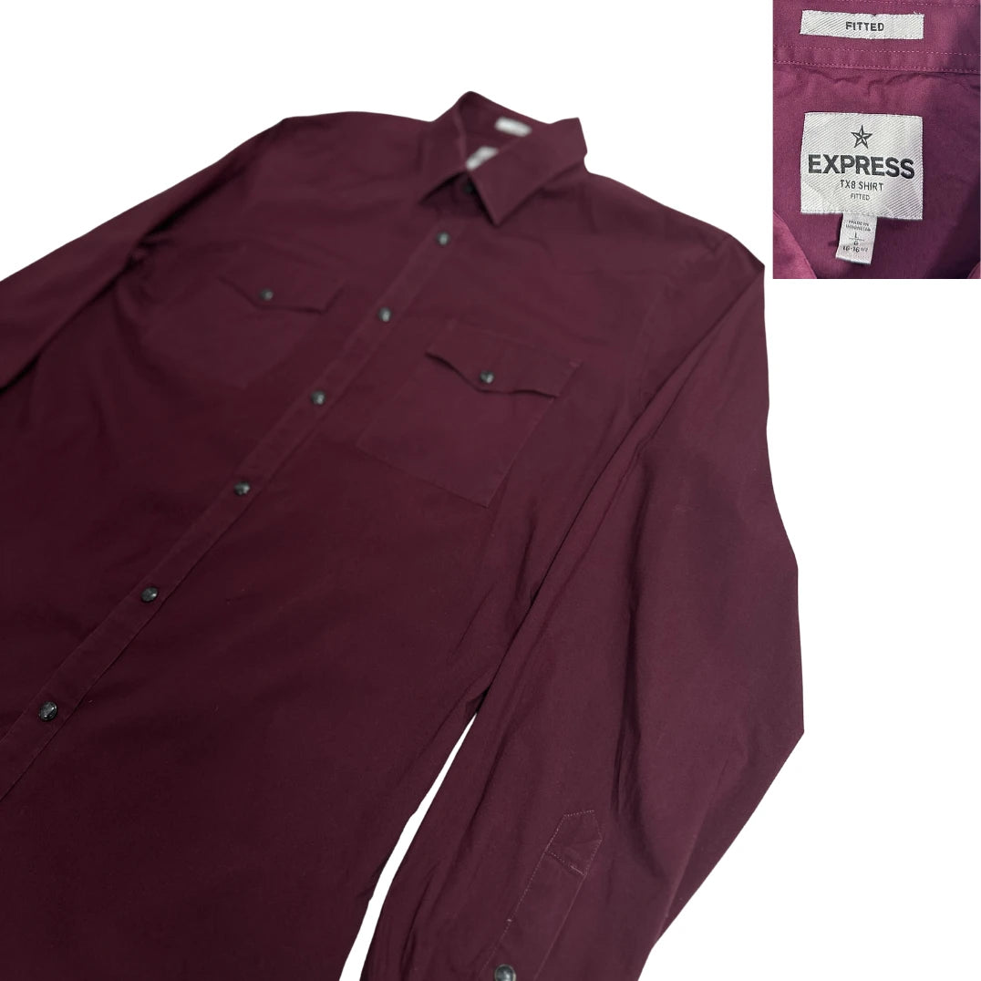 Express ®  Fitted Maroon Western Button-Down Shirt ❤️|CHEST 21 (L)