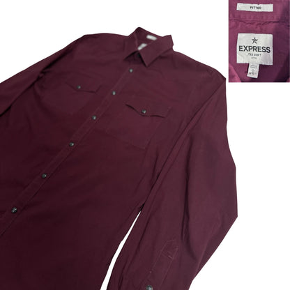 Express ®  Fitted Maroon Western Button-Down Shirt ❤️|CHEST 21 (L)