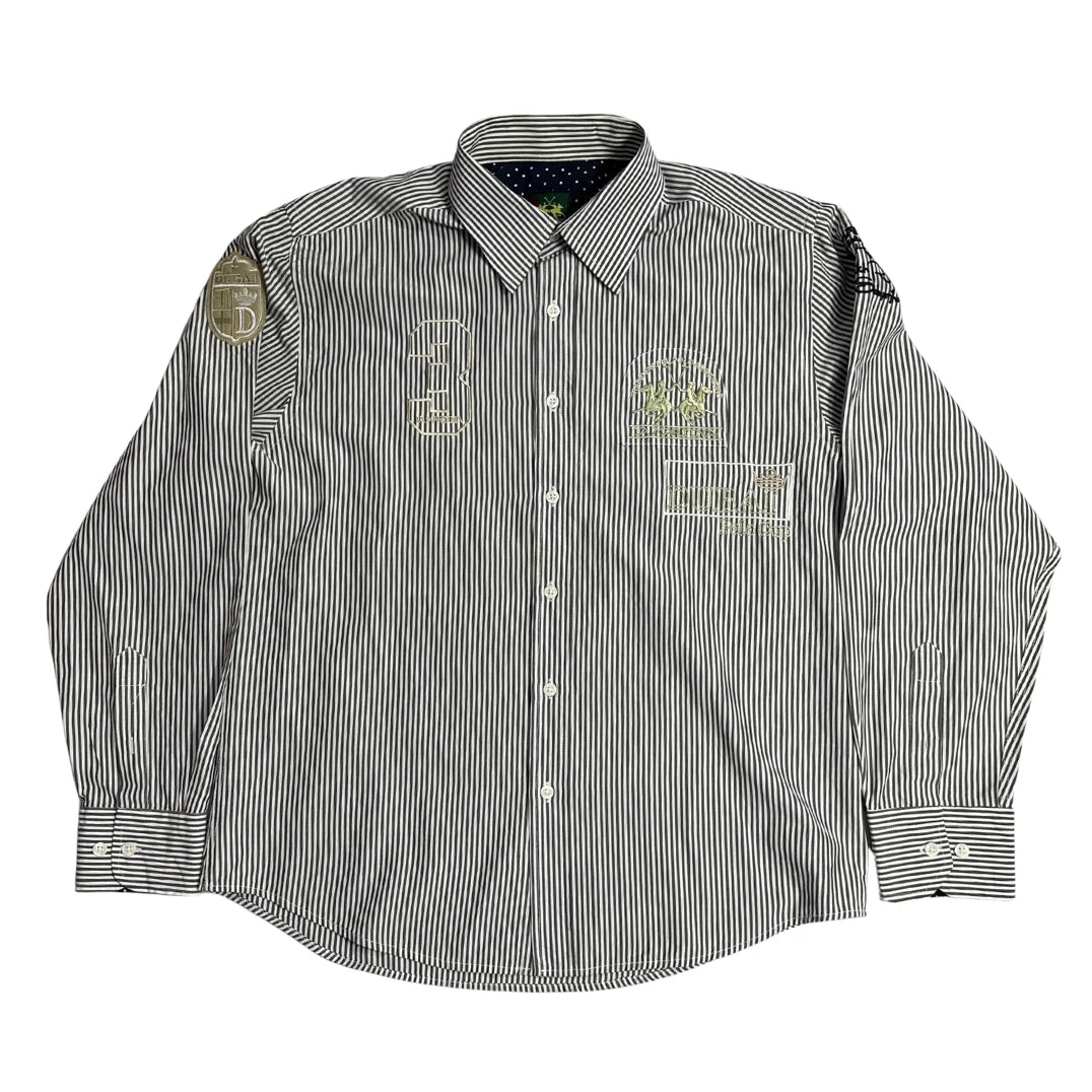 La Martina ® Striped Embroidered Statement Shirt 🏇|CHEST 22 (L)