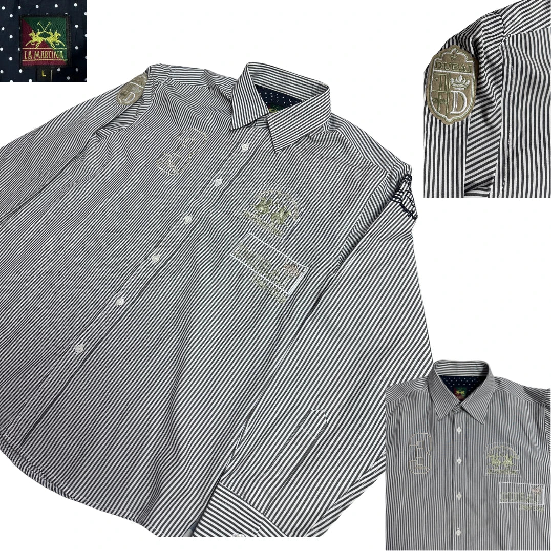 La Martina ® Striped Embroidered Statement Shirt 🏇|CHEST 22 (L)