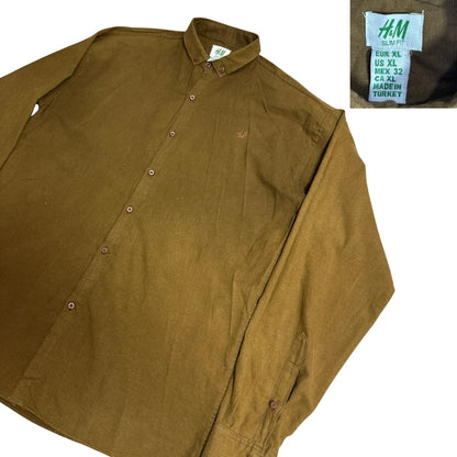 H&M ® Slim Fit Olive Brown Button-Down Shirt 🌿|CHEST 22