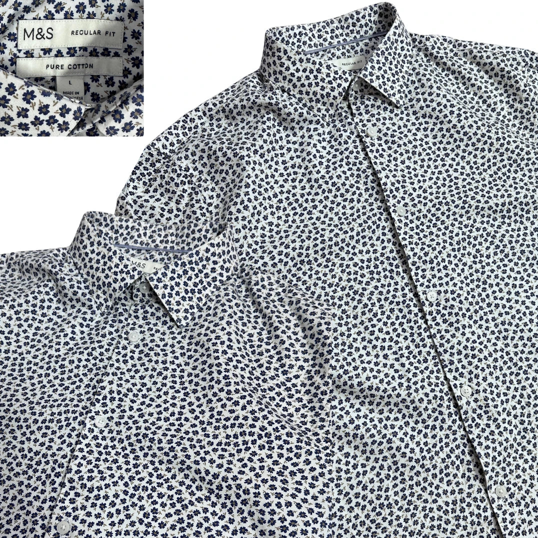 M&S ® Regular Fit Pure Cotton Floral Print Shirt 🌿