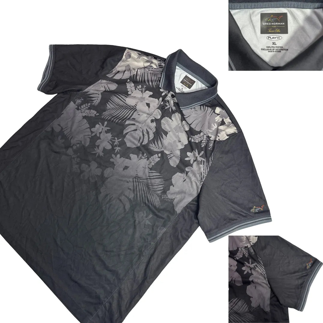 Greg Norman PlayDry Black Floral Performance Polo Shirt