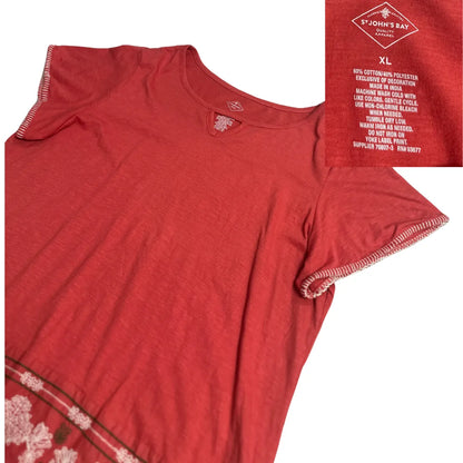 St John’s Bay Women’s Red Border Detail Casual T-Shirt