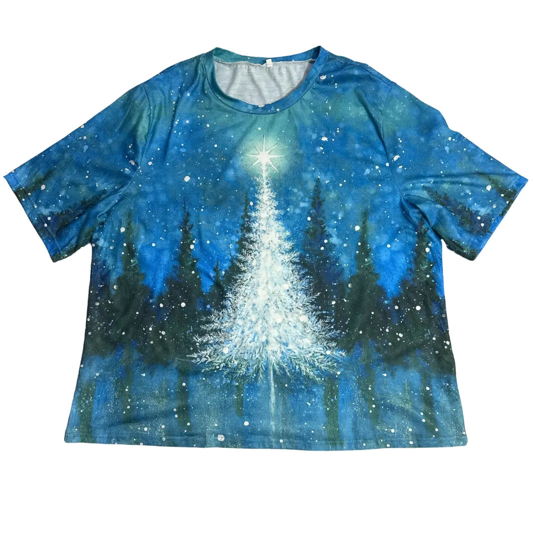 Artistic Winter Night Tree Graphic T-Shirt