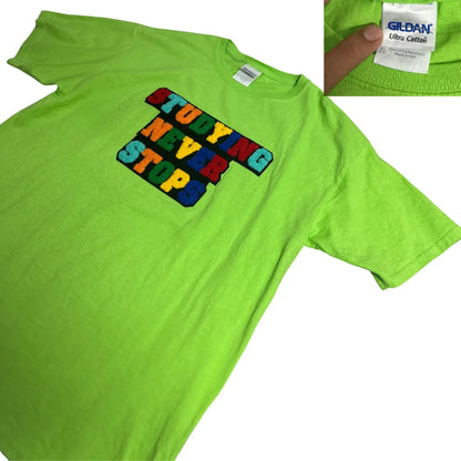 Gildan “Studying Never Stops” Graphic Cotton T-Shirt