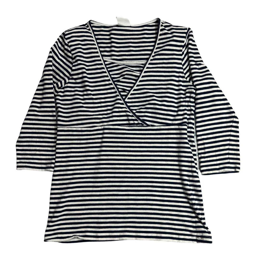ML Striped Wrap Neck Long Sleeve Top 🤍