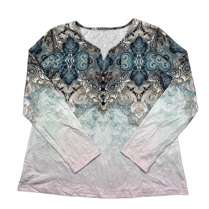 Teal Paisley Ombre Henley Top-M