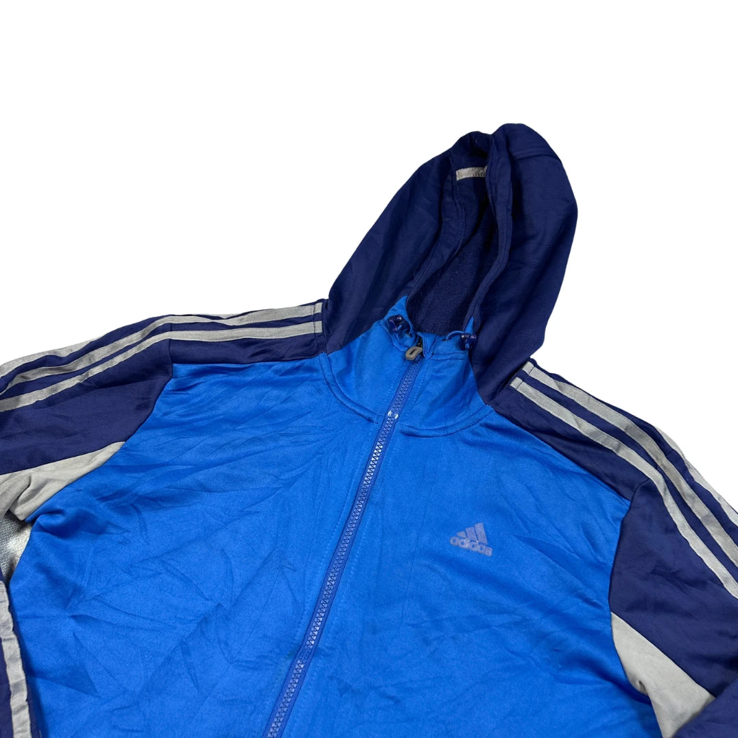 Adidas® Blue 3-Stripe Zip Hoodie-M