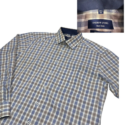 Andrew James® Blue Grey Checked Formal Shirt(XL)