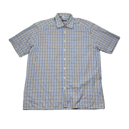 Blue Brown Checked Short Sleeve Shirt(XL)