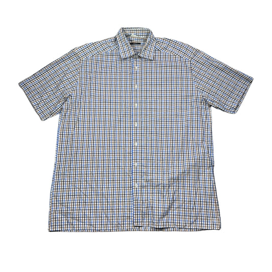 Blue Brown Checked Short Sleeve Shirt(XL)