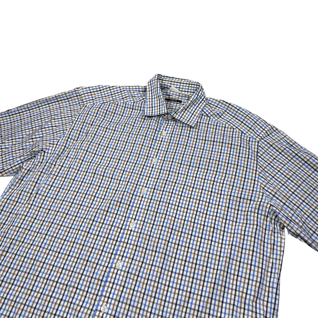 Blue Brown Checked Short Sleeve Shirt(XL)