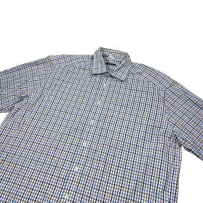 Blue Brown Checked Short Sleeve Shirt(XL)