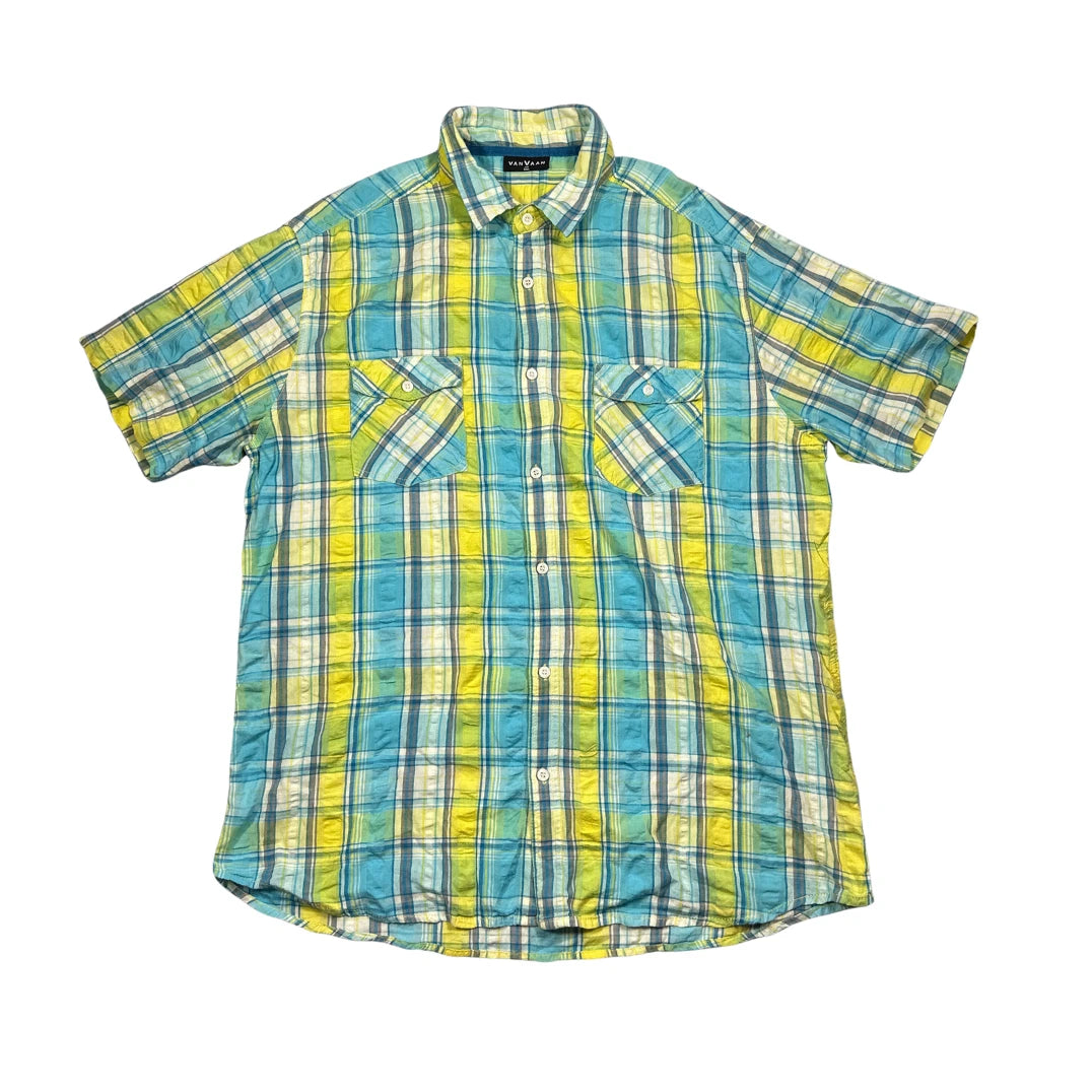 Van Vaan® Blue Green Checked Short Sleeve Shirt(XL)