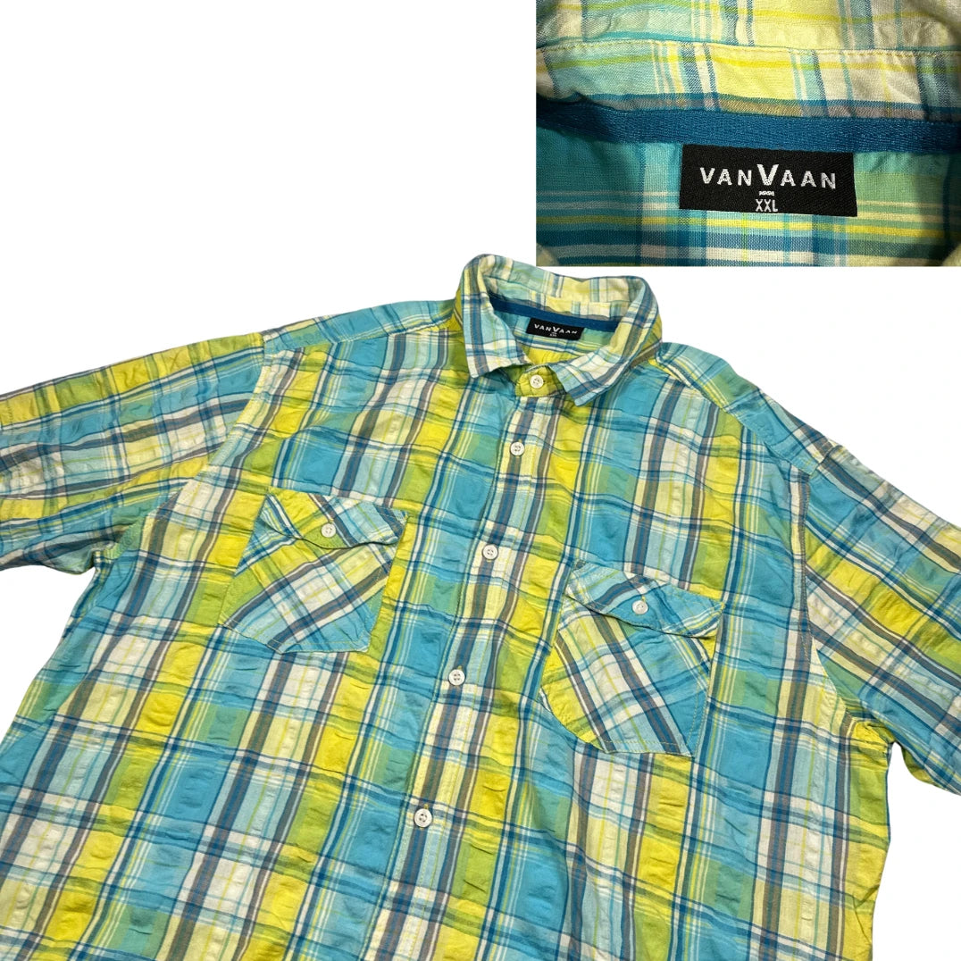 Van Vaan® Blue Green Checked Short Sleeve Shirt(XL)