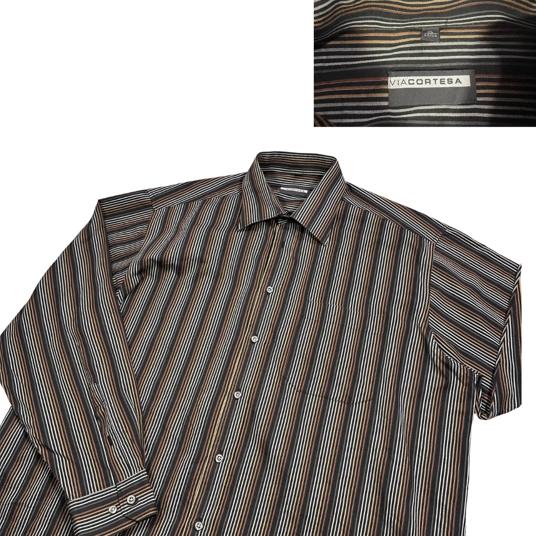 Macortesa® Brown Striped Formal Shirt(XL)