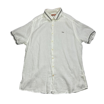 Emilio Adani® White Linen Blend Short Sleeve Shirt(XL)