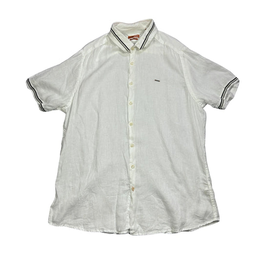 Emilio Adani® White Linen Blend Short Sleeve Shirt(XL)