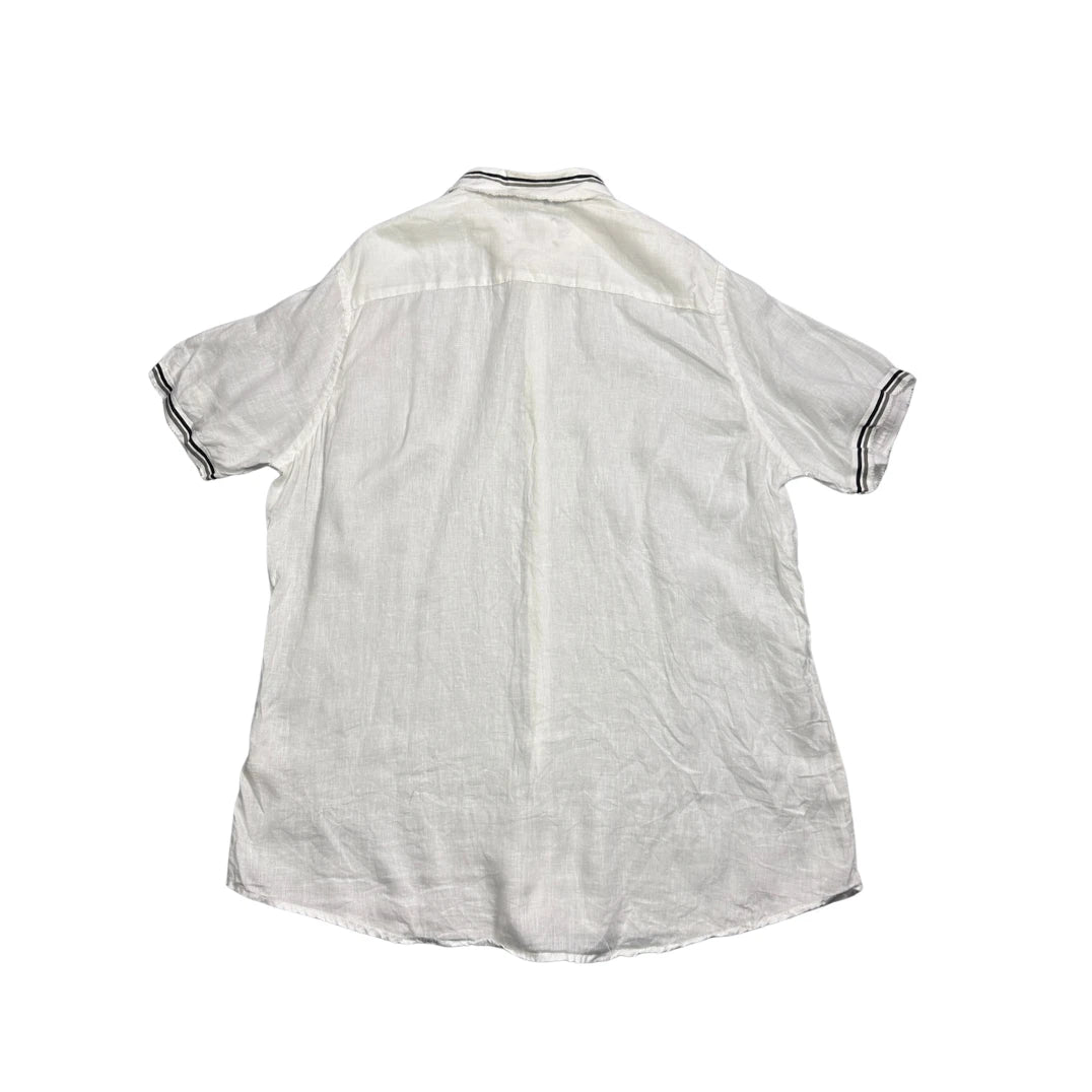 Emilio Adani® White Linen Blend Short Sleeve Shirt(XL)