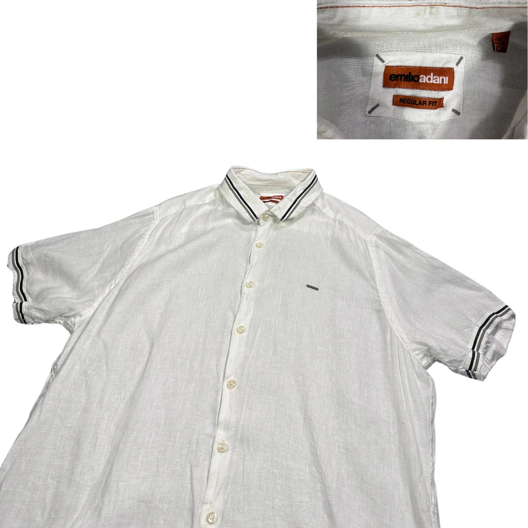 Emilio Adani® White Linen Blend Short Sleeve Shirt(XL)