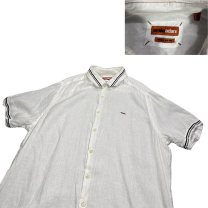 Emilio Adani® White Linen Blend Short Sleeve Shirt(XL)