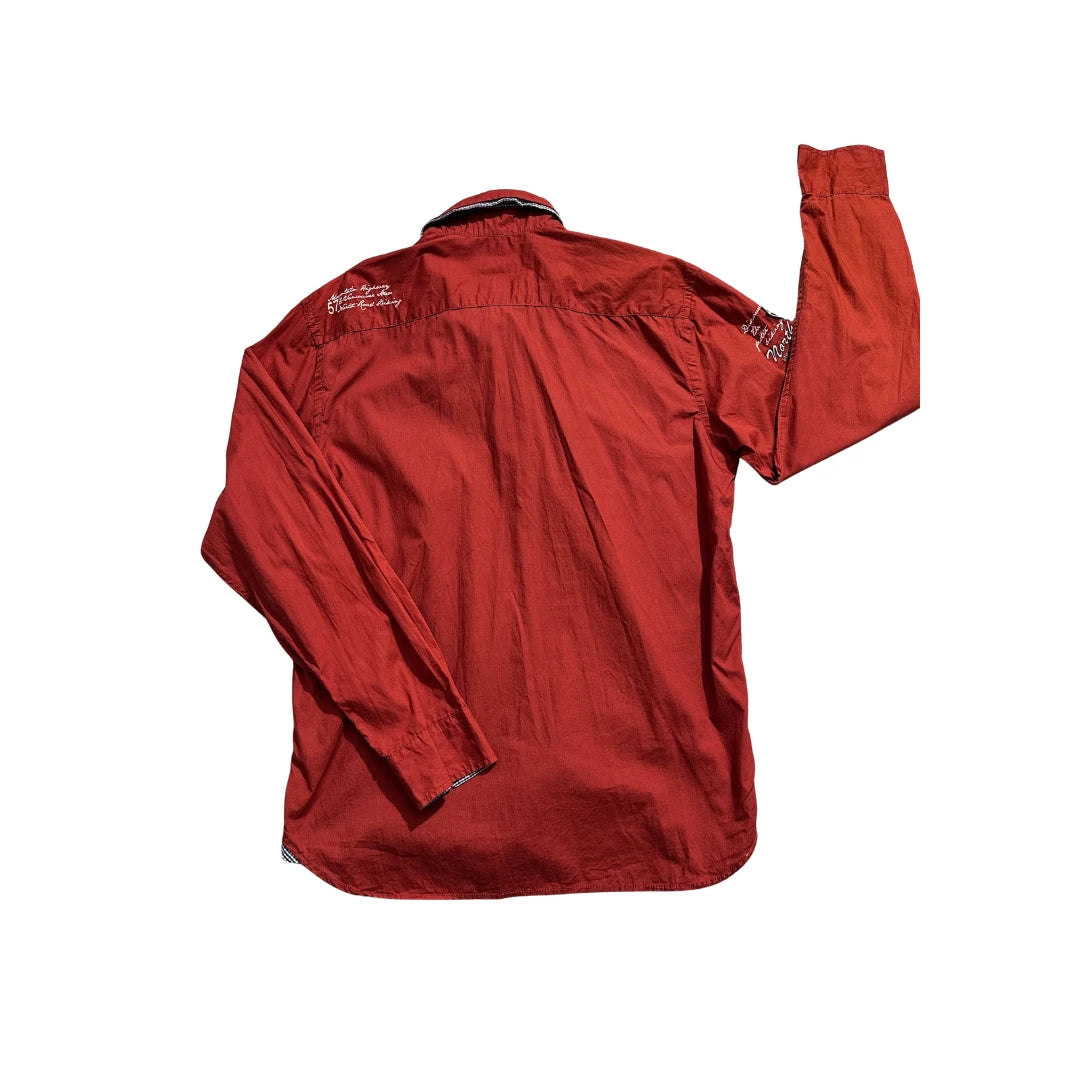 Jeans Carrier® Brick Red Embroidered Casual Button-Up Shirt(XL)