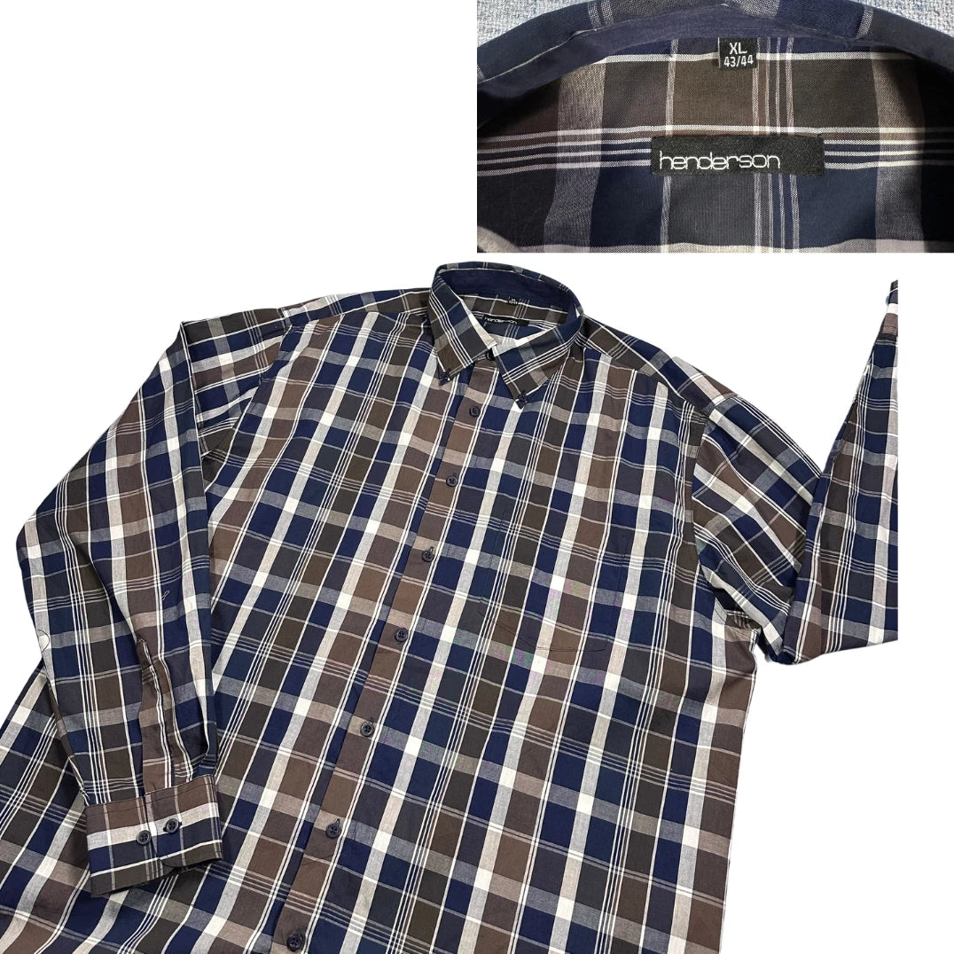 Henderson® Brown Blue Check Casual Shirt(XL)